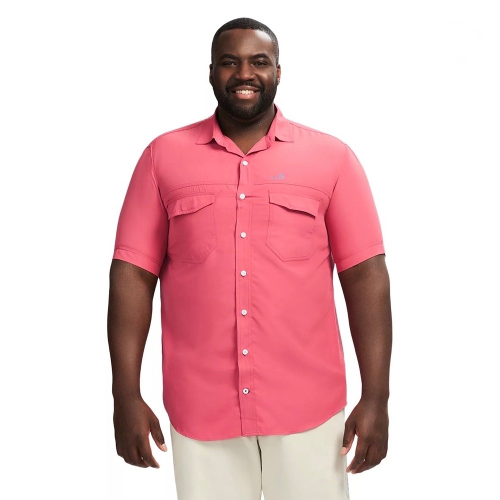 IZOD Saltwater NWT Sunshield Ripstop Woven Shirt Mens 2XLT Holly Berry Pink